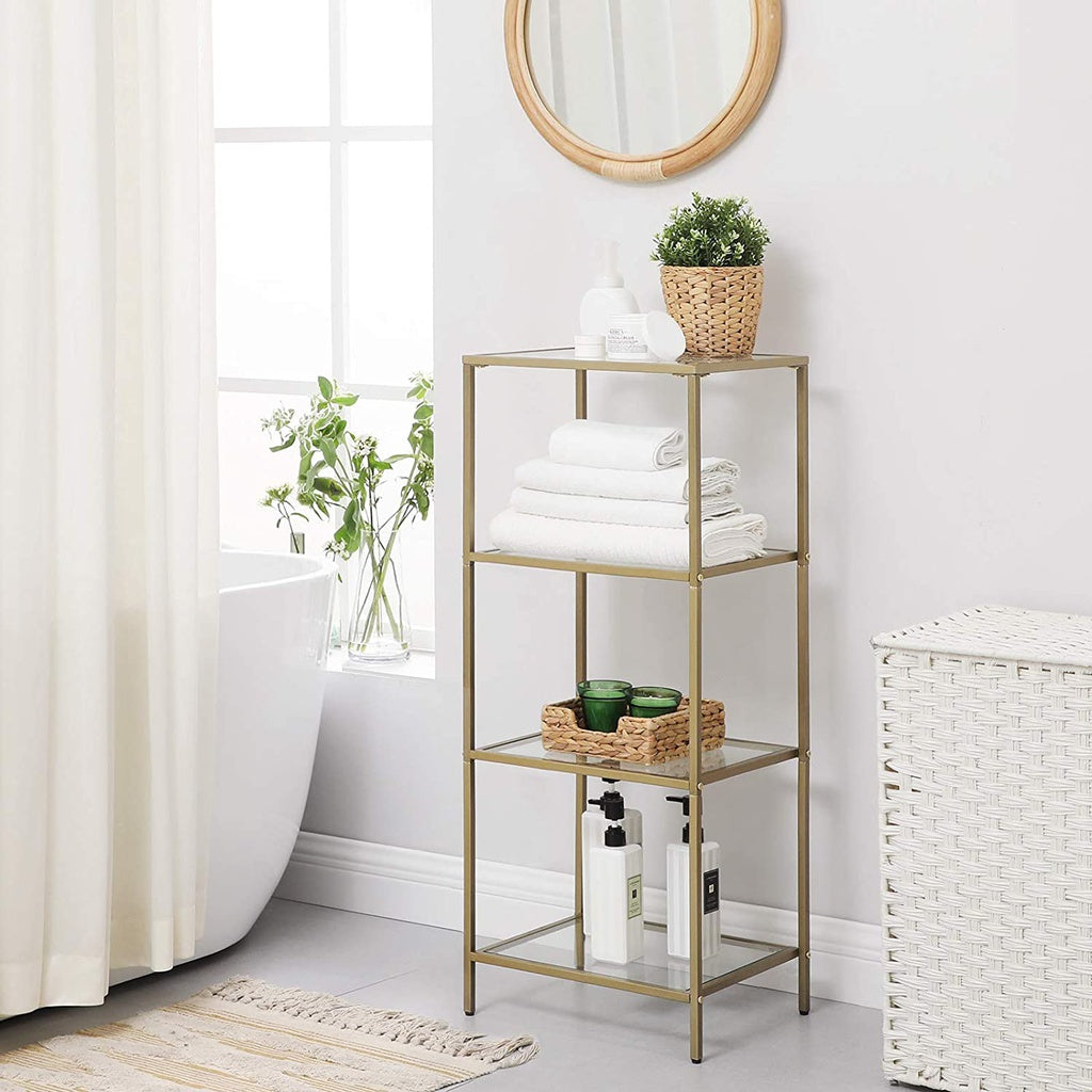 Storage Shelf 4-Tier Tempered Glass Gold