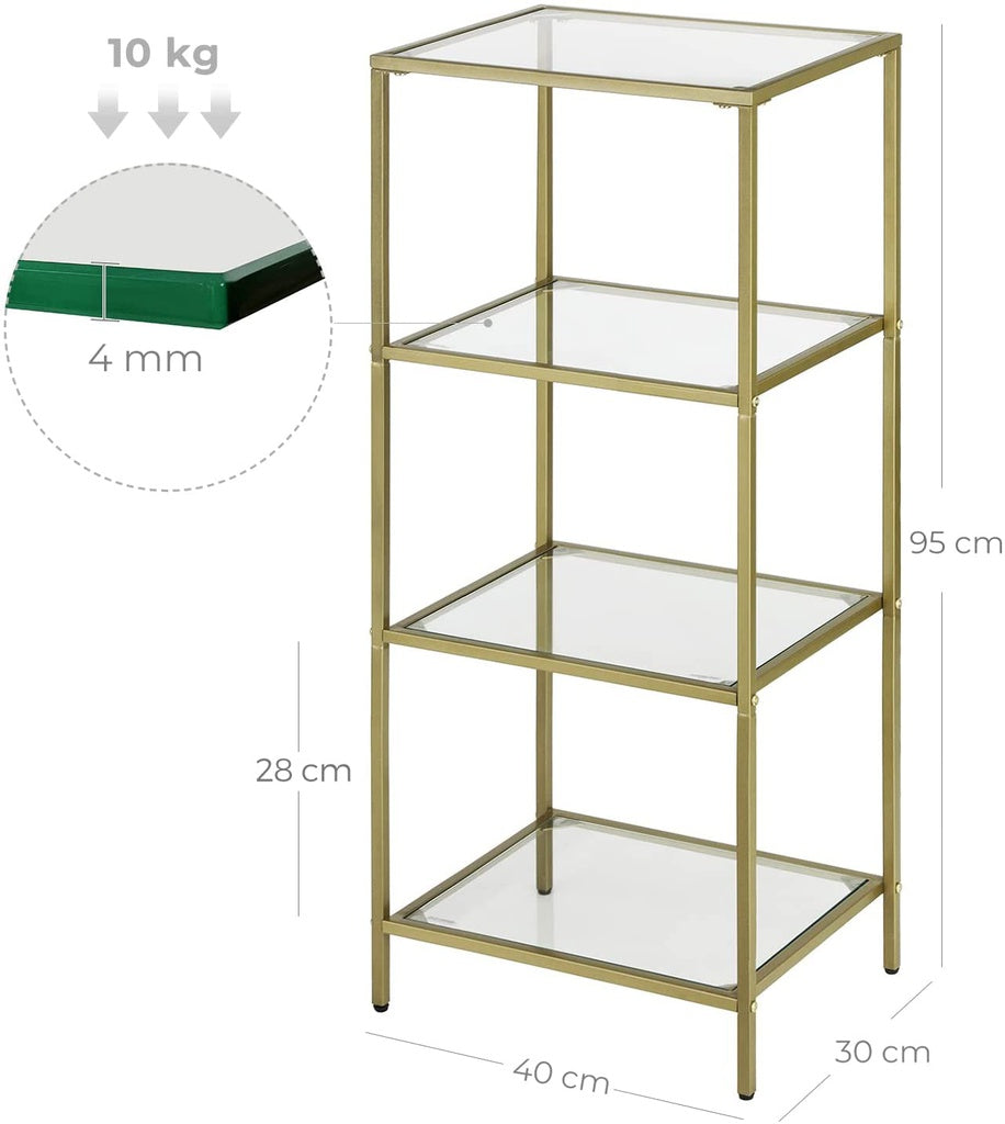 Storage Shelf 4-Tier Tempered Glass Gold