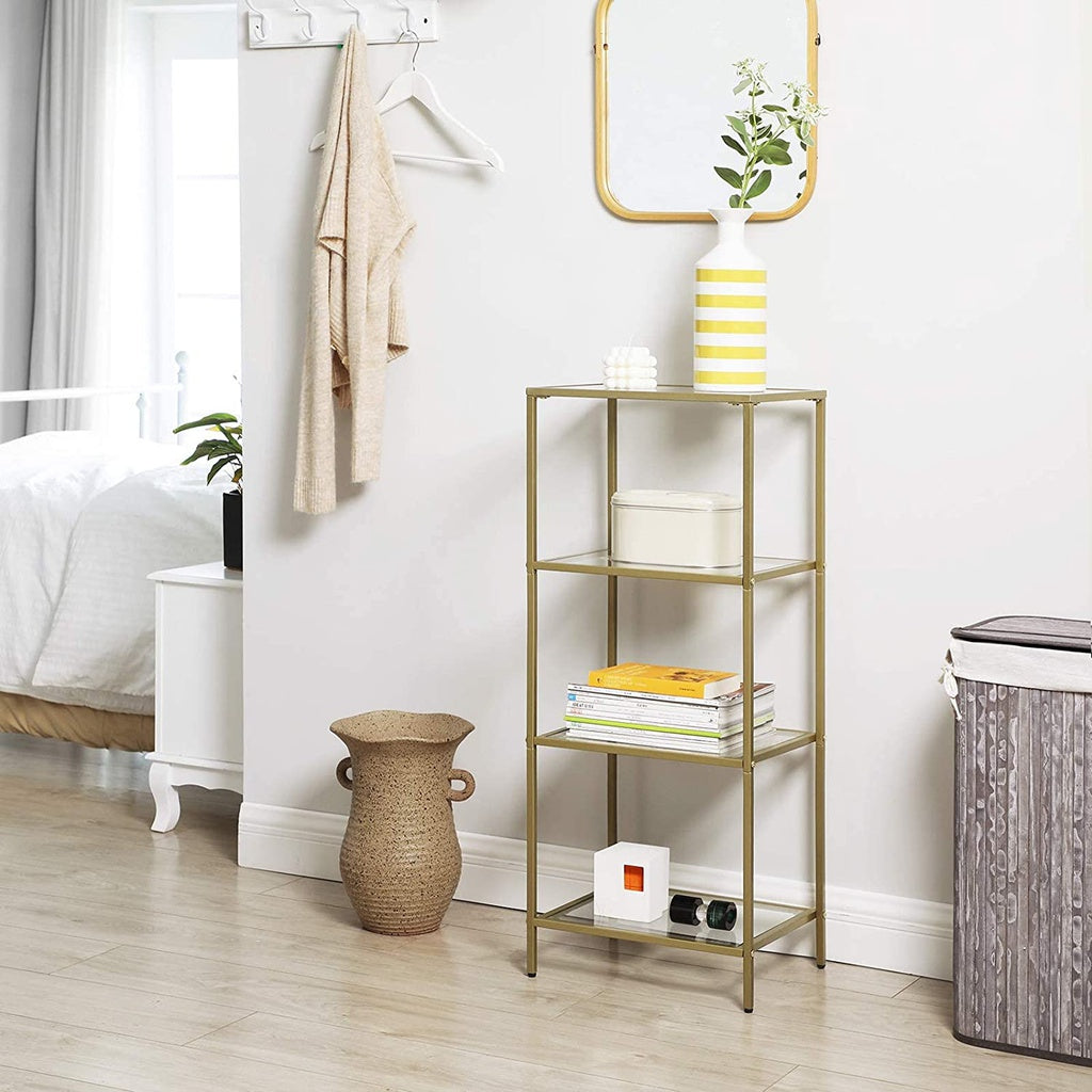 Storage Shelf 4-Tier Tempered Glass Gold