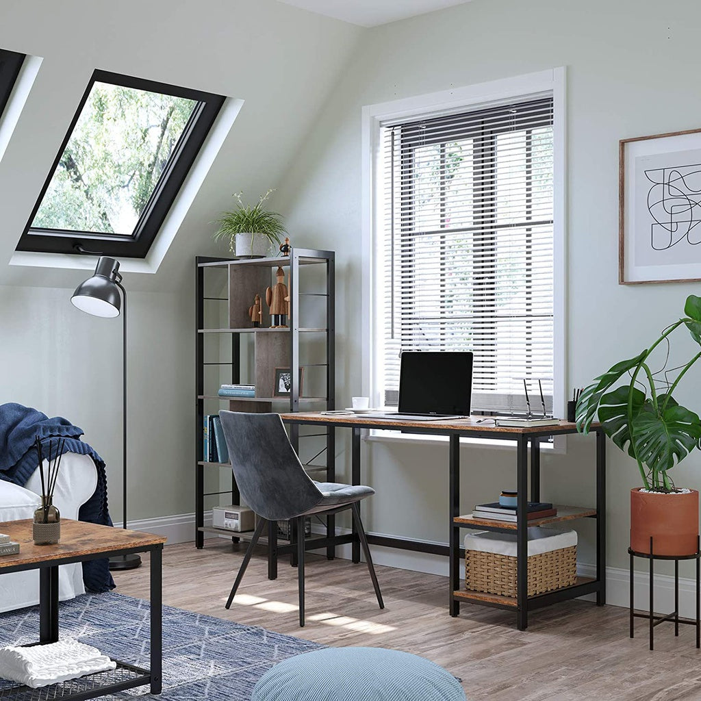 Computer Desk with 2 Shelves Rustic Brown and Black