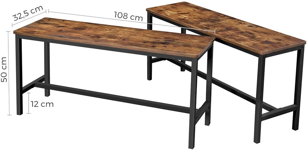 Table Benches Set of 2 Industrial Style Indoor Benches Durable Metal Frame for Kitchen Dining Room Living Room Rustic Brown