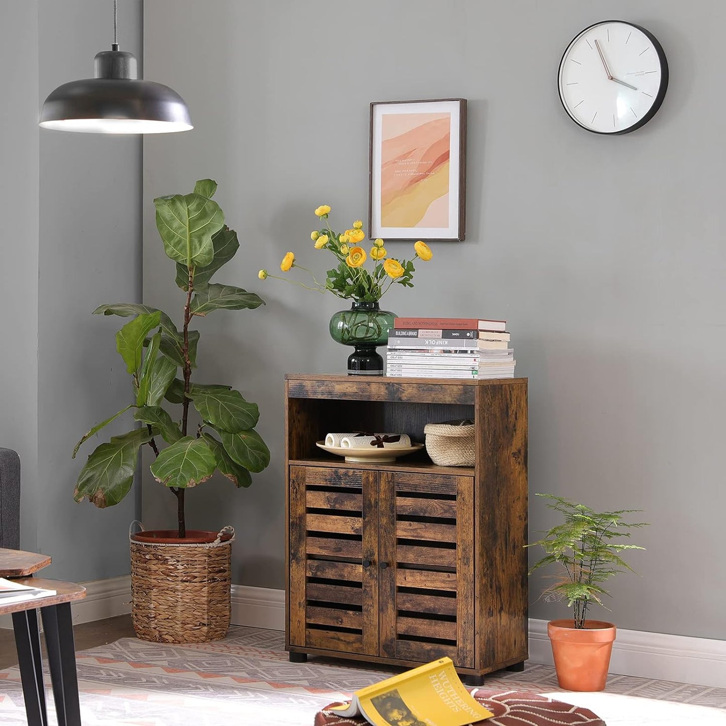 Storage Cabinet with Shelves and Louvered Door