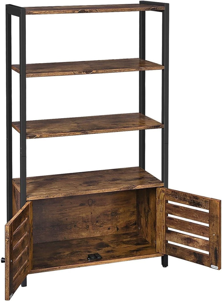 Bookcase Floor Standing Storage Cabinet and Cupboard with 2 Louvred Doors and 3 Shelves Bookshelf Rustic Brown