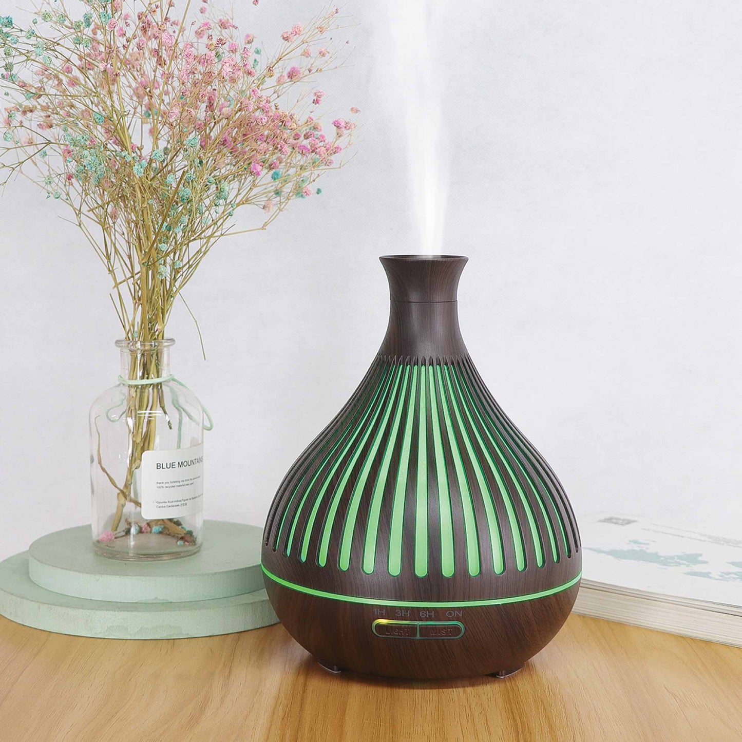 Essential Oil Aroma Diffuser - 400ml Remote Dark Wood Ultrasonic Mist Humidifier