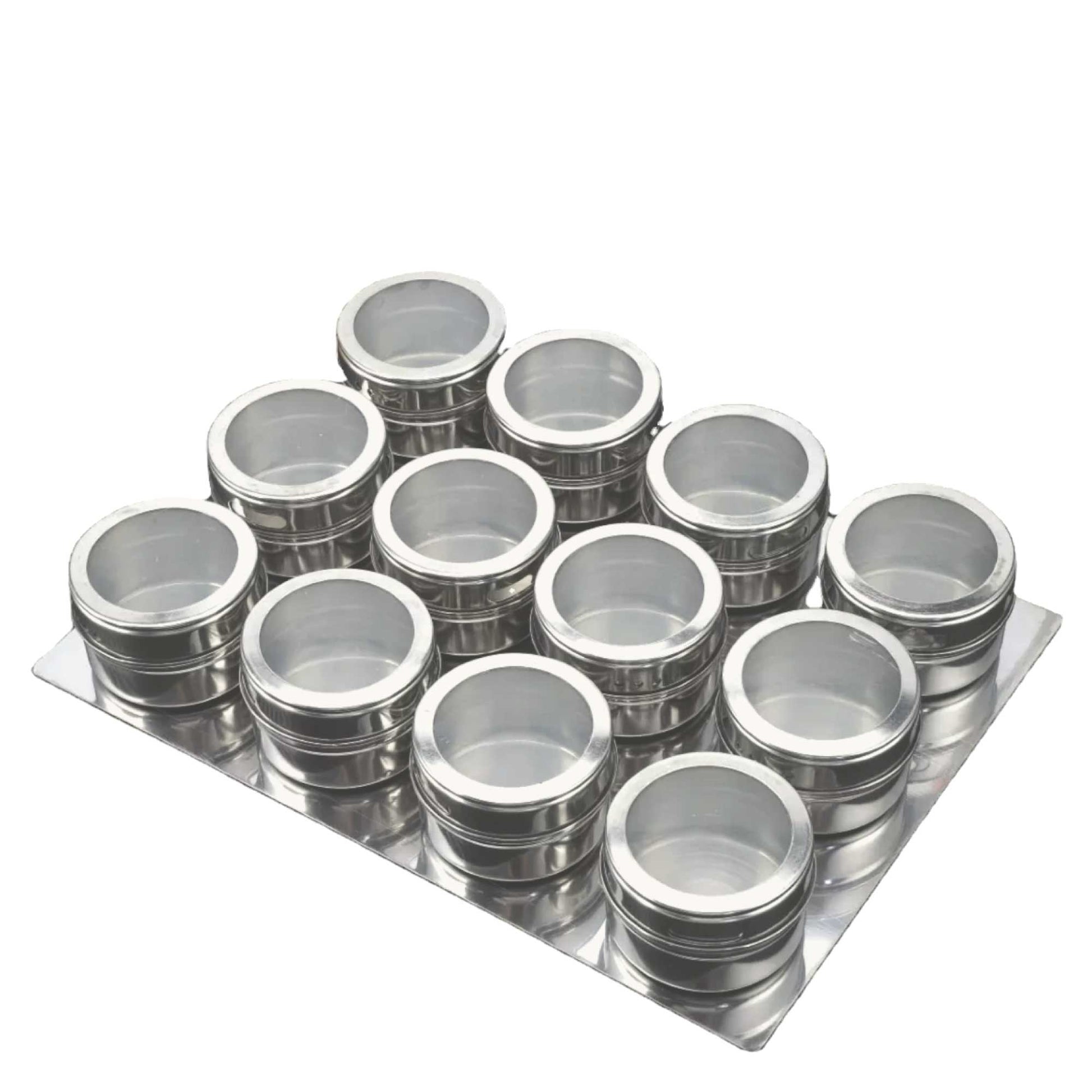 12 Magnetic Spice Jar Tins and Steel Plate - 150g Seasoning Storage Containers