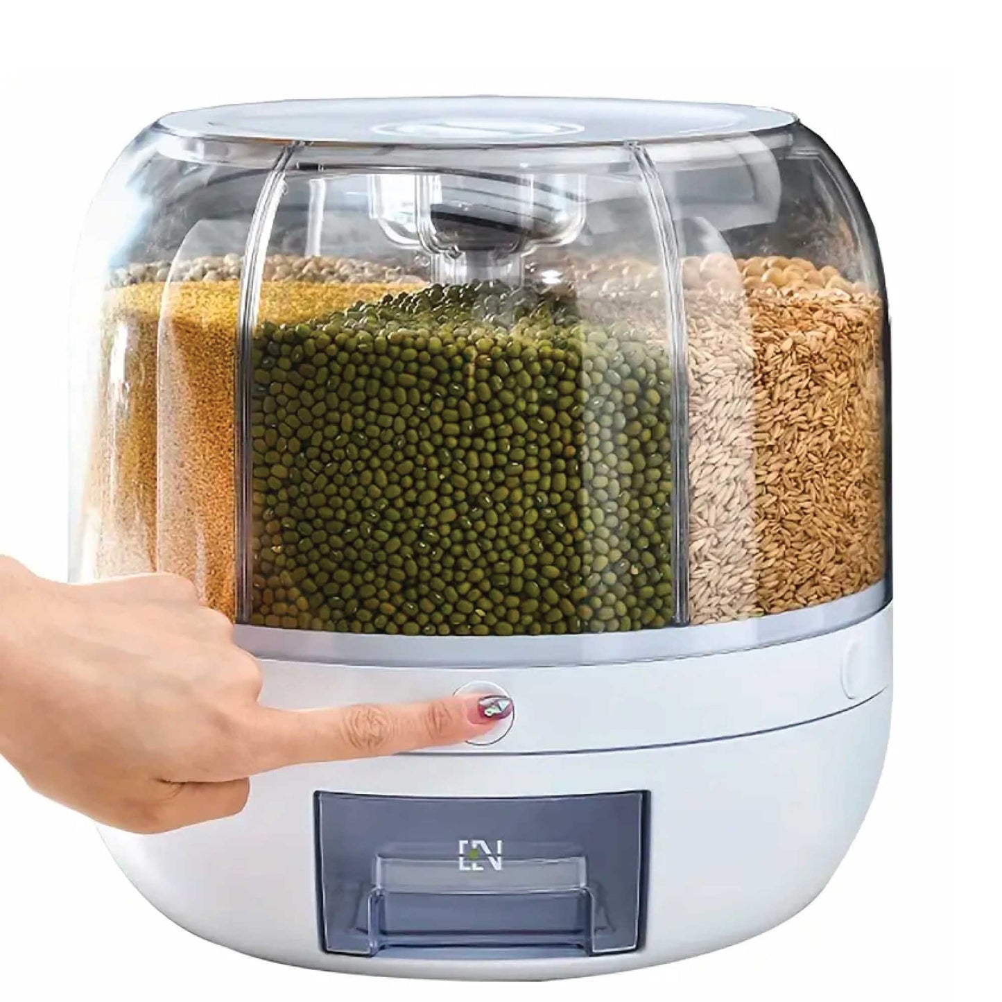 6 Grid Rotating Food Grain Dispenser 3.6L - Compartment Storage Container