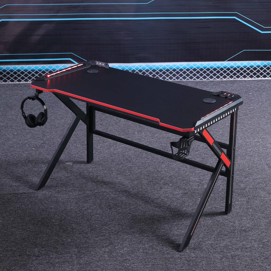 Gaming Desk 140cm Desktop PC Computer Racing Table Office Laptop Home K-Shaped Legs - Black