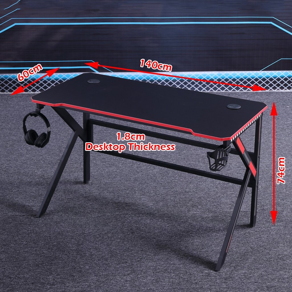 Gaming Desk Desktop PC Computer Desks Desktop Racing Table Office Laptop Home K-Shaped Legs Black 140cm