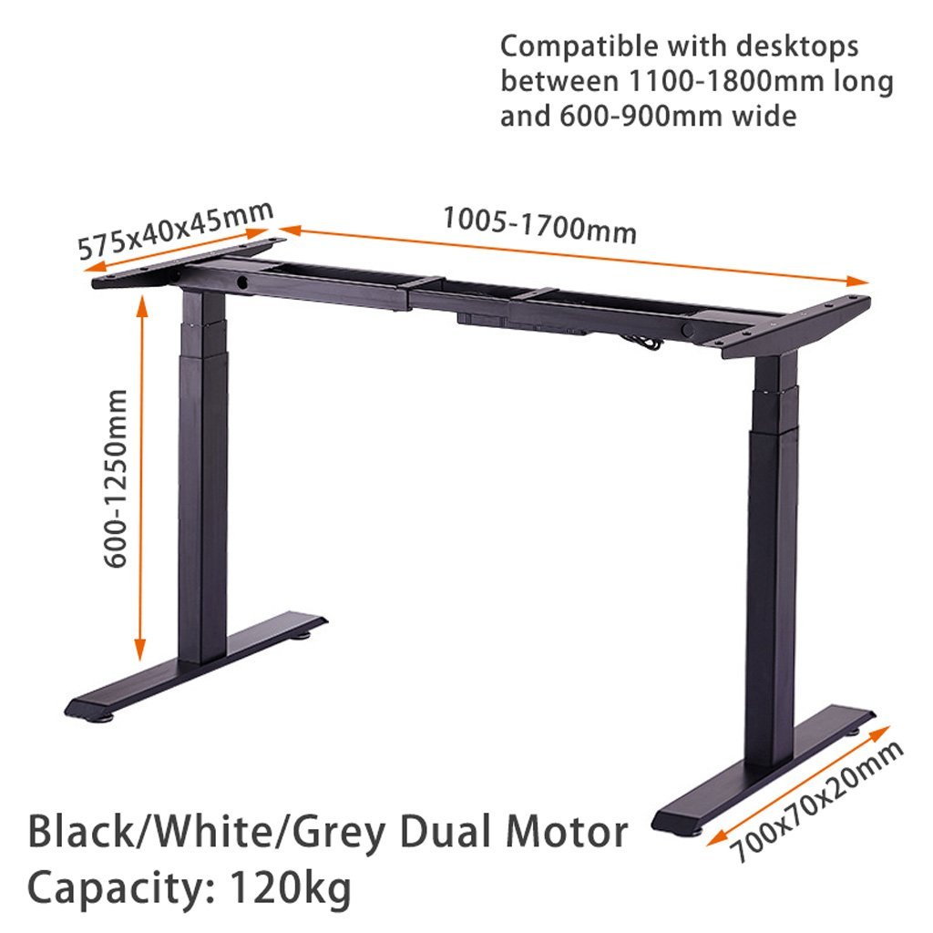 120cm Standing Desk Height Adjustable Sit Grey Stand Motorised Dual Motors Frame White Top