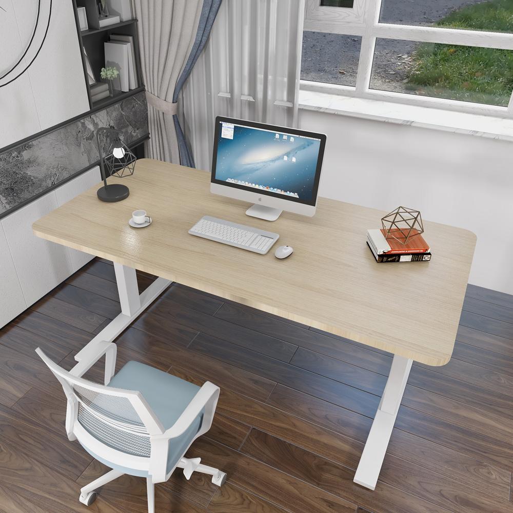 140cm Standing Desk Height Adjustable Sit Stand Motorised Grey Dual Motors Frame Maple Top