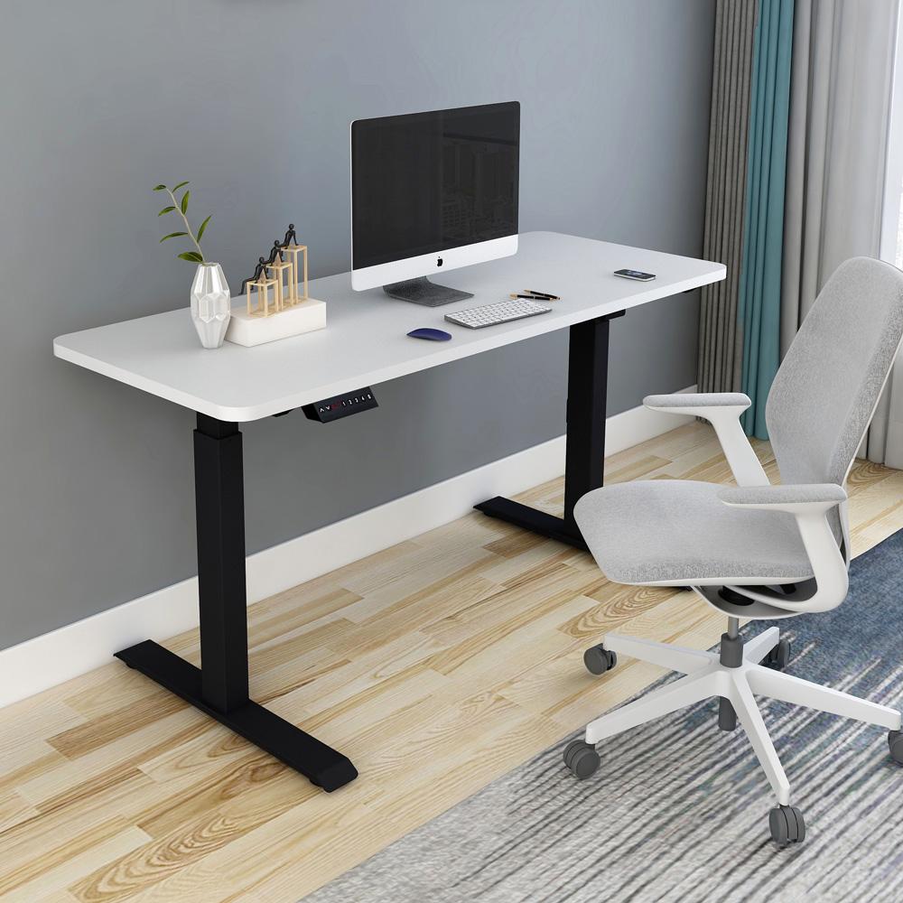 160cm Standing Desk Height Adjustable Sit Stand Motorised Grey Dual Motors Frame White Top