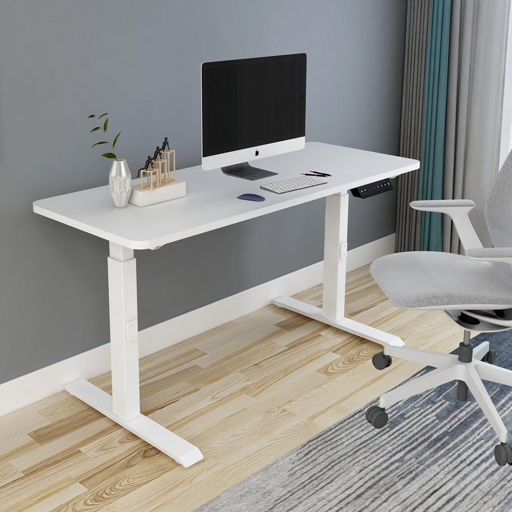 120cm Standing Desk Height Adjustable Sit White Stand Motorised Dual Motors Frame Birch  Top