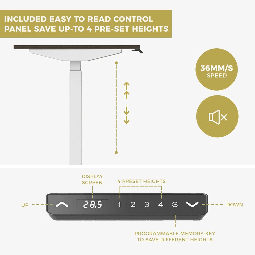 120cm Standing Desk Height Adjustable Sit White Stand Motorised Dual Motors Frame White  Top