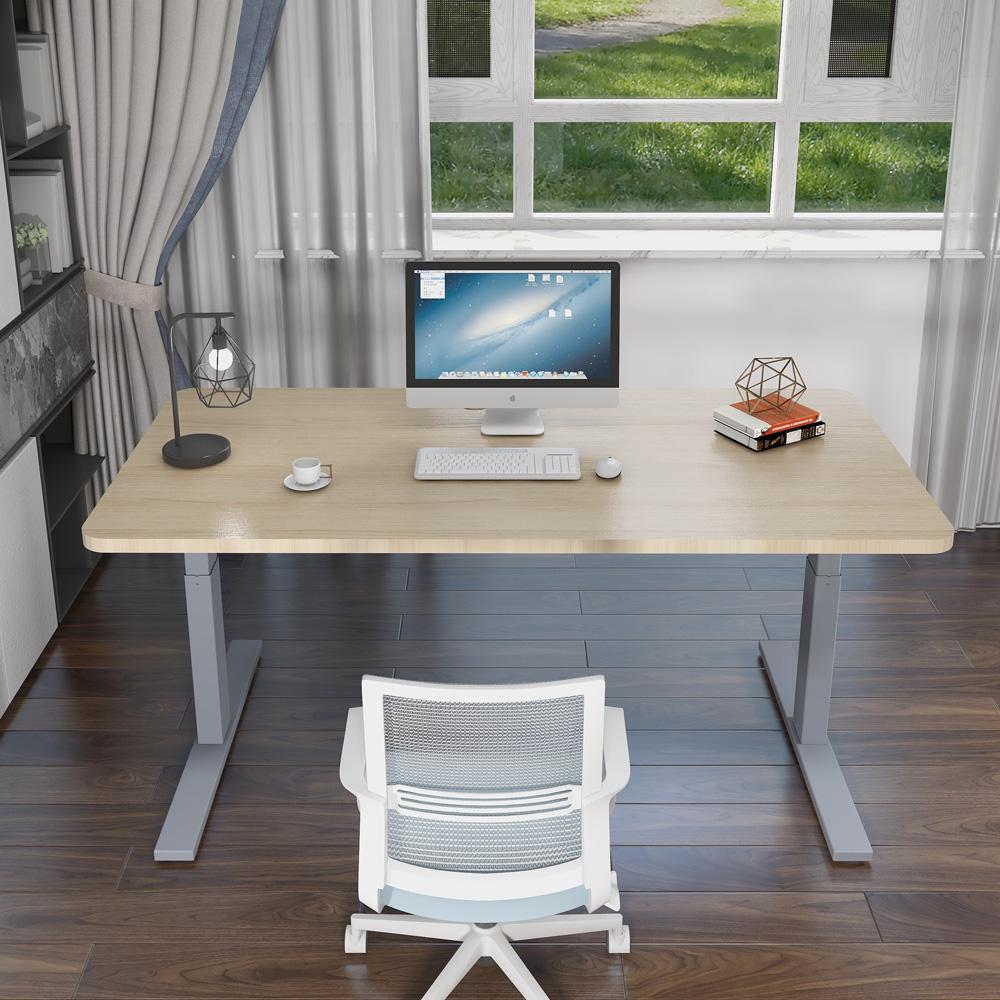 160cm Standing Desk Height Adjustable Sit Stand Motorised White Dual Motors Frame Maple Top