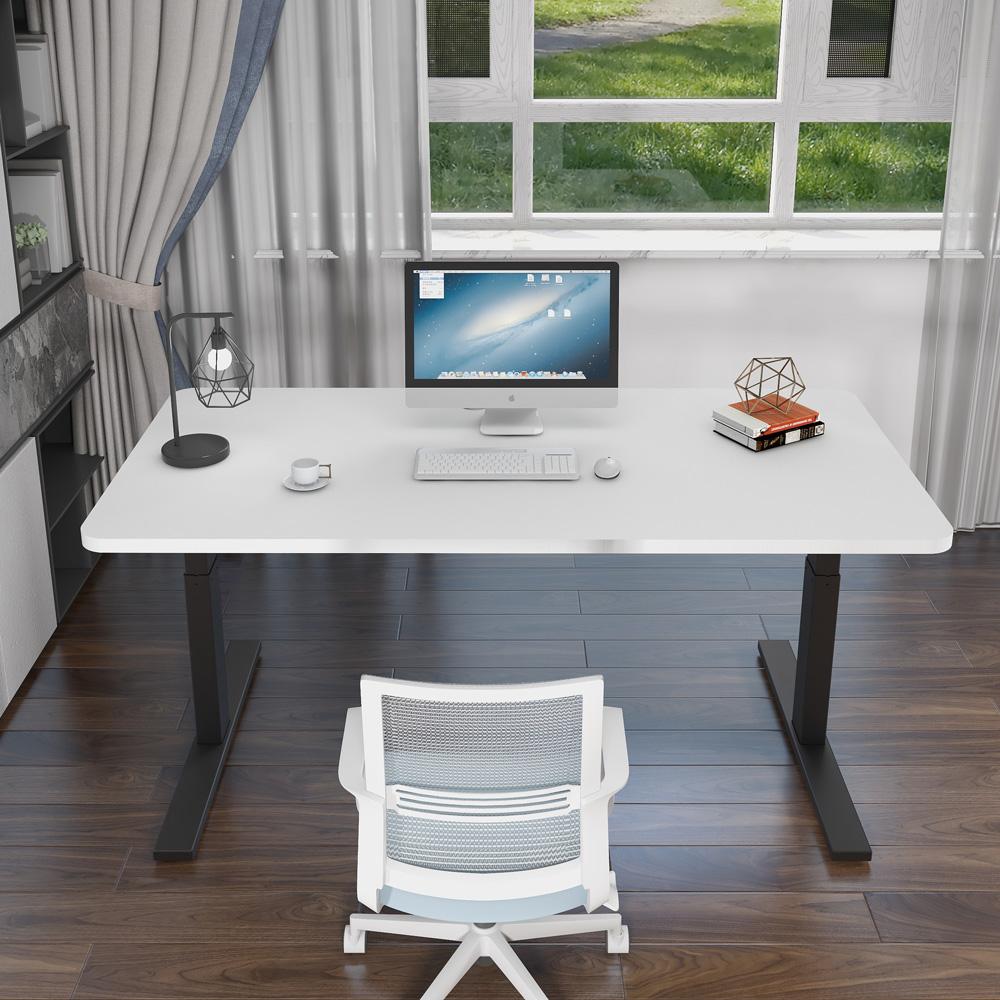 160cm Standing Desk Height Adjustable Sit Stand Motorised White Dual Motors Frame Maple Top