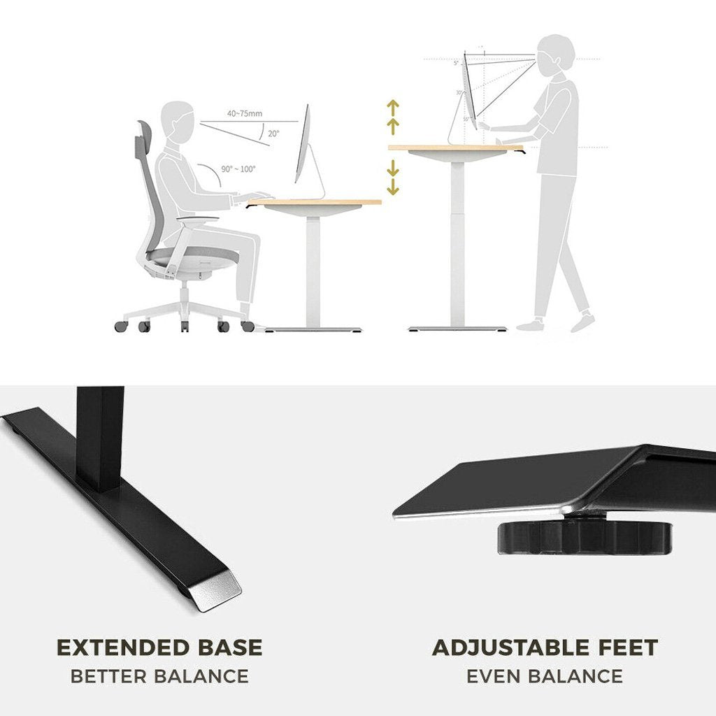 Standing Desk Height Adjustable Sit Stand Motorised Single Motor Frame Black Only