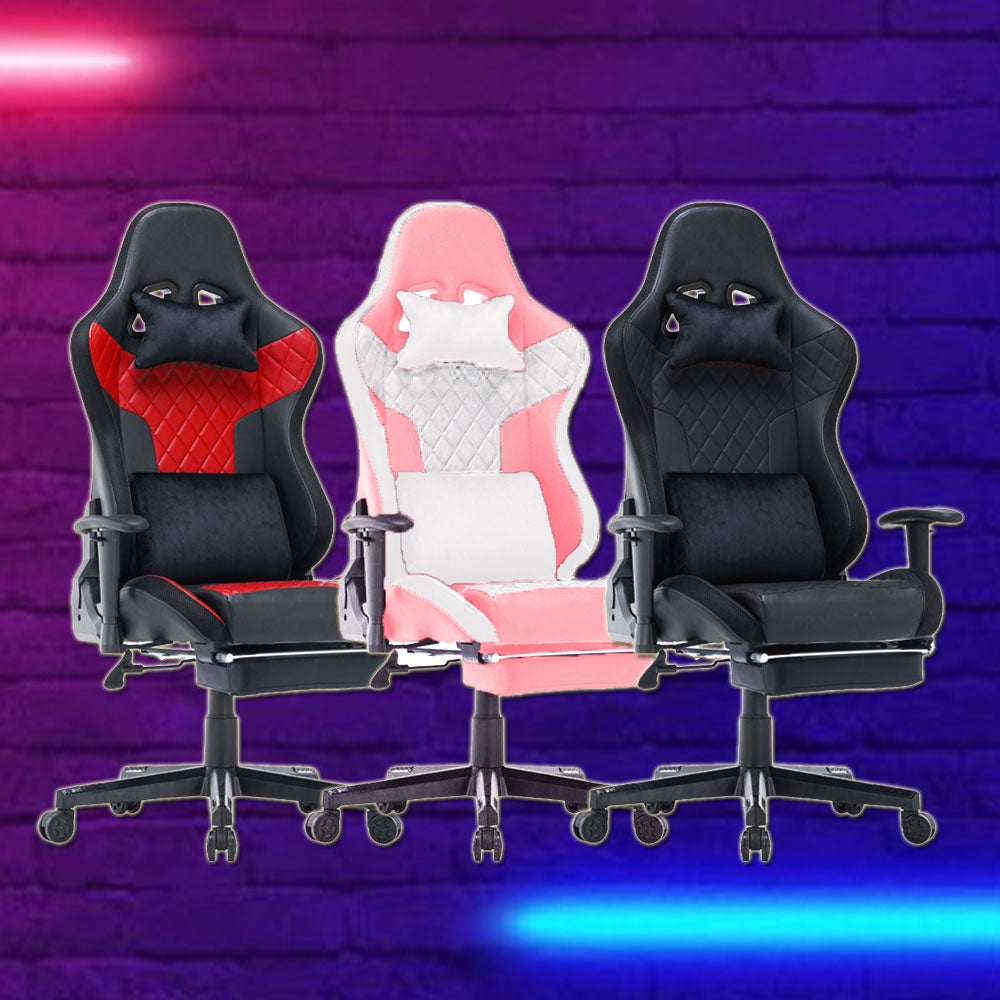 7 RGB Lights Bluetooth Speaker Gaming Chair Ergonomic Racing chair 165¬∞ Reclining Gaming Seat 4D Armrest Footrest Black Red