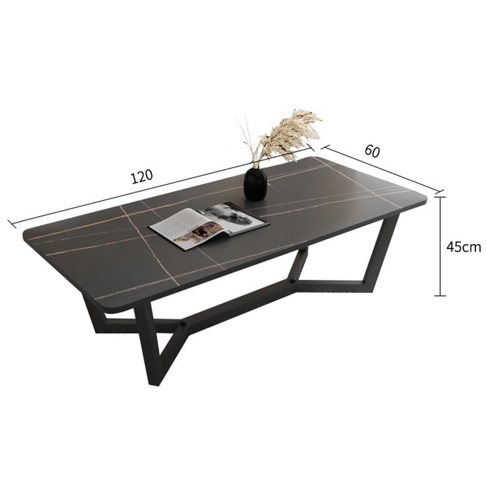 120x60cm Glossy Pandora Minimalist Slate Coffee Table Marble Tea Table Living Room Rectangle Cocktail Side Table Solid Metal Legs