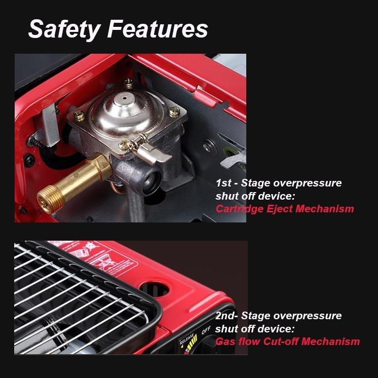 Portable Gas Stove Burner Butane BBQ Camping Gas Cooker With Non Stick Plate Red