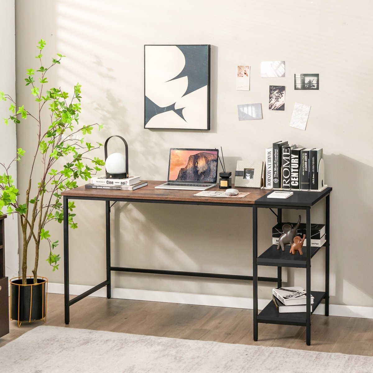 Computer Table Desk 1.4m Book Storage Student Study Home Office Vintage Oak Finish