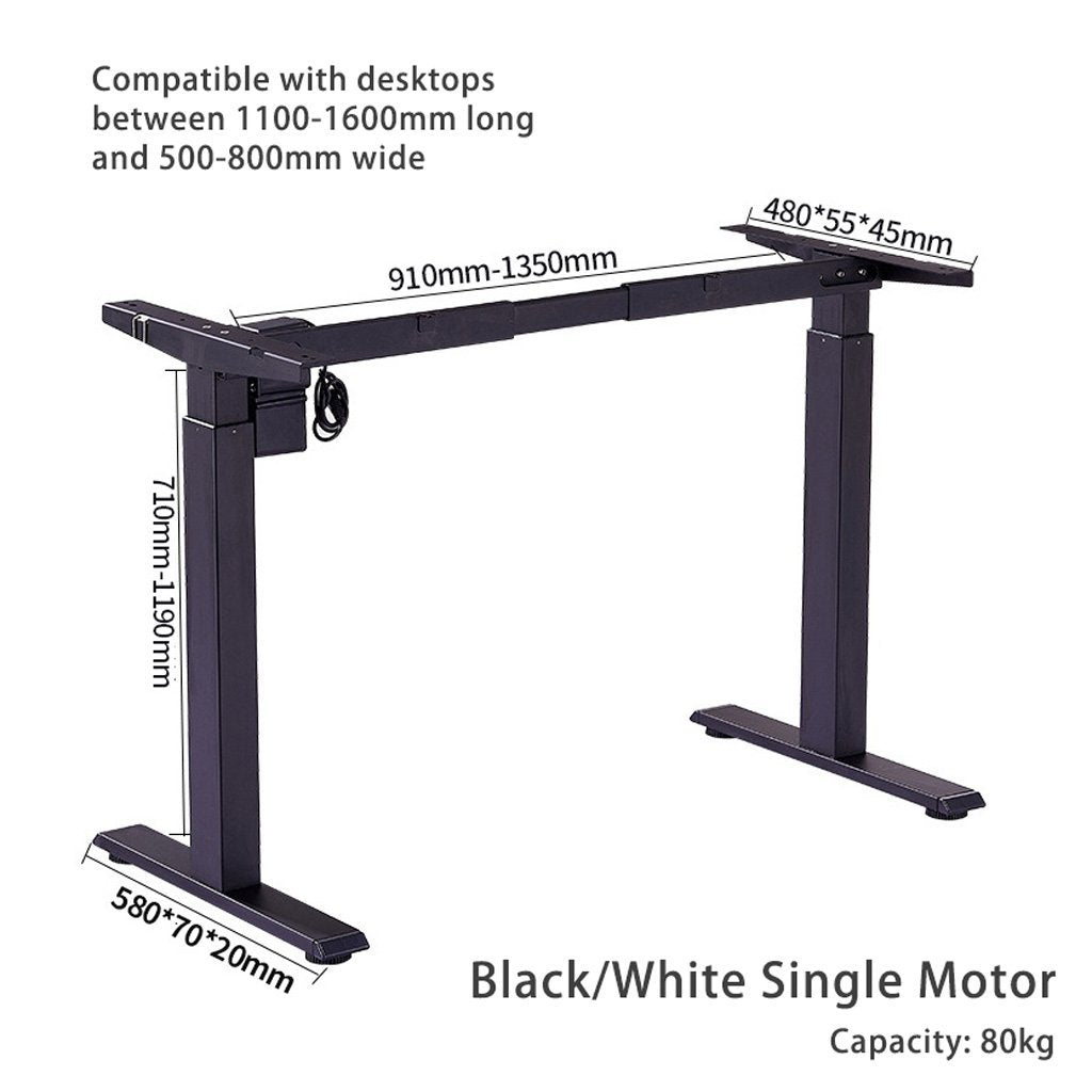 160cm Standing Desk Height Adjustable Sit Stand Motorised Black Single Motor Frame Maple Top