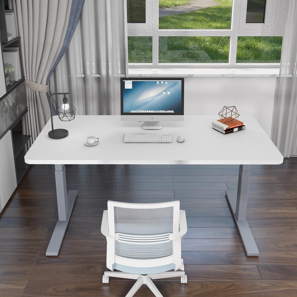 140cm Standing Desk Height Adjustable Sit Stand Motorised Grey Single Motor Frame White Top