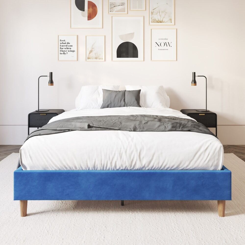 Velvet Blue Bed Frame ‚Äì Queen