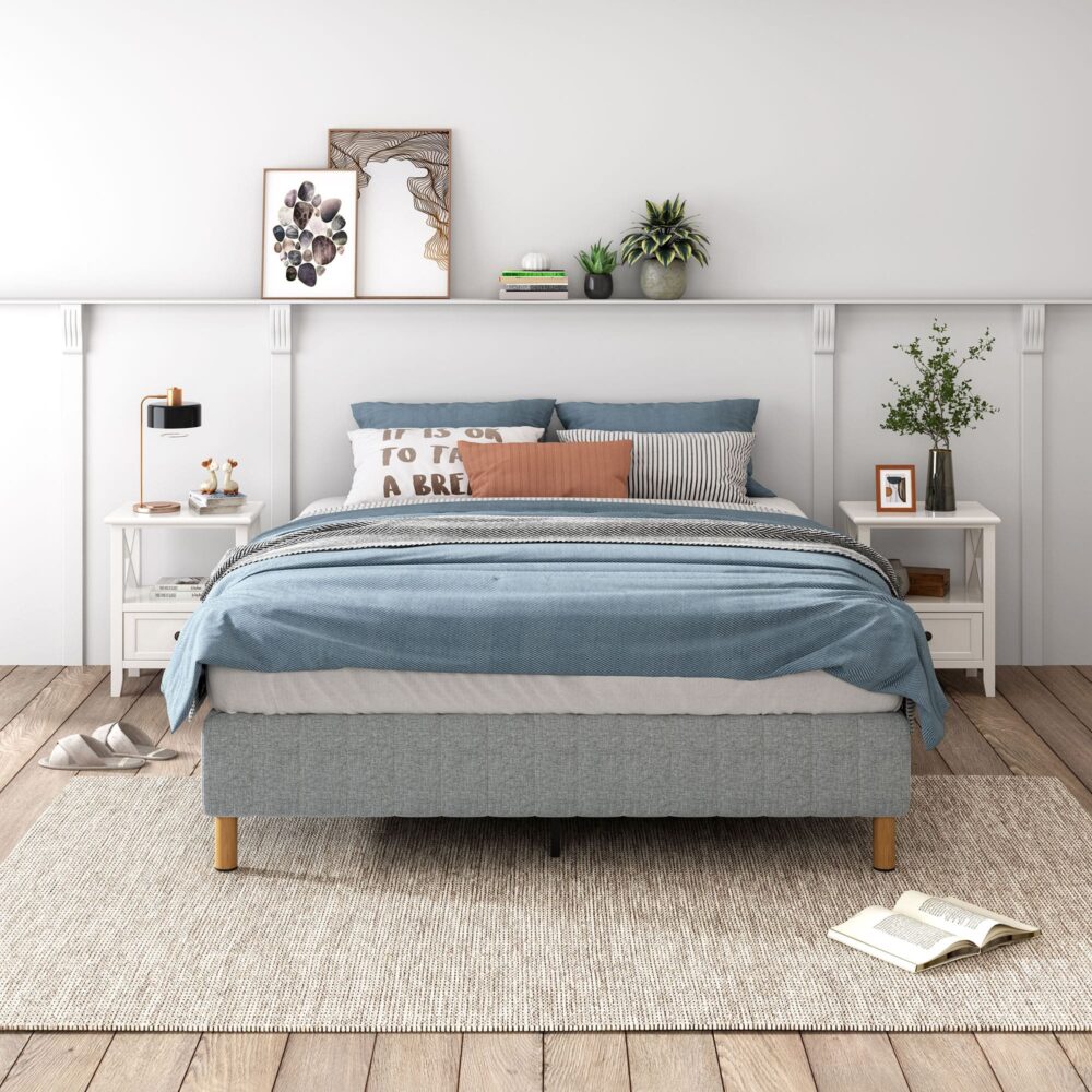 Metal Bedframe Mattress Foundation (Light Grey) ‚Äì Queen