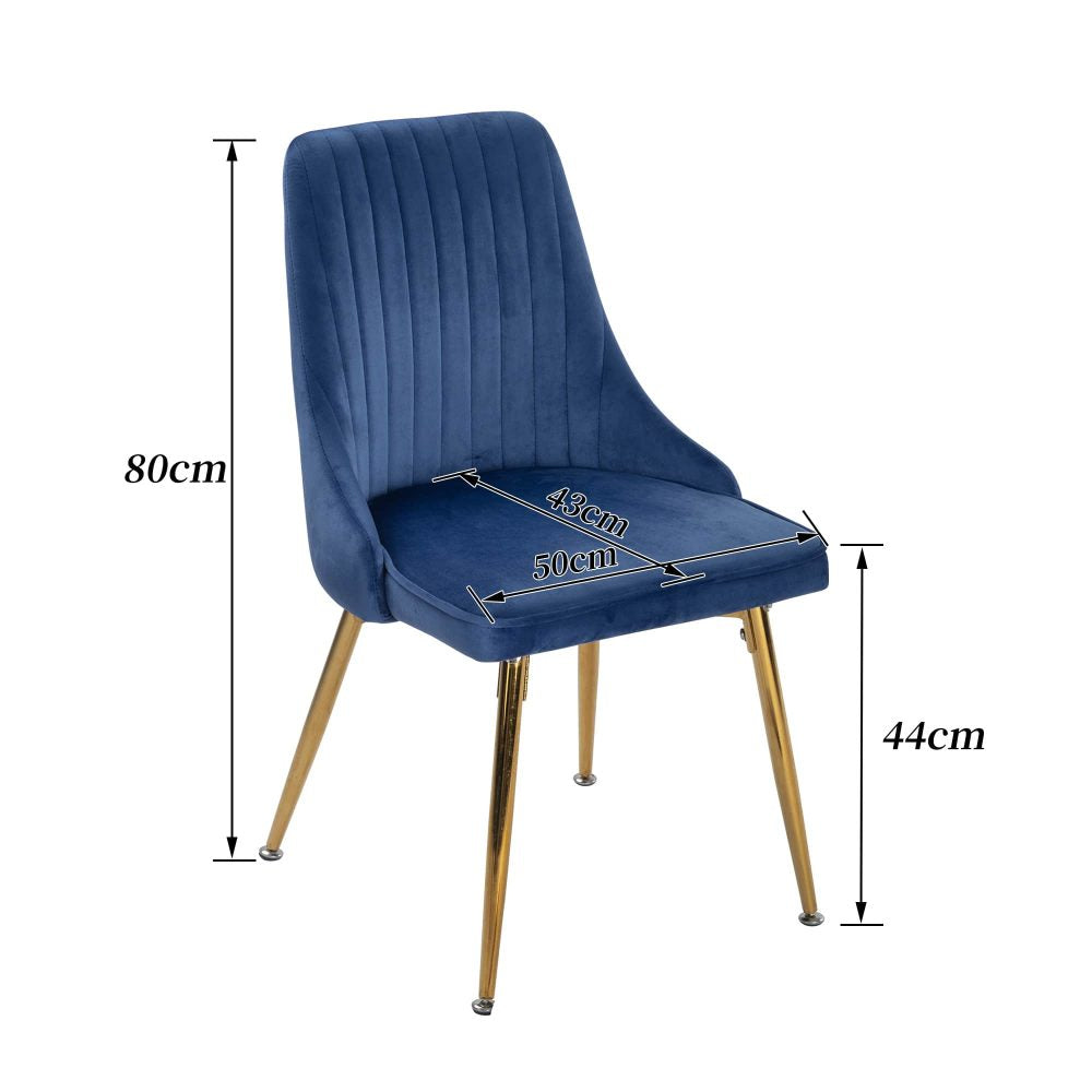 Viva Forever Set of 2 Blue Velvet Dining Chairs ‚Äì Art Deco Design with Gold Metal Legs