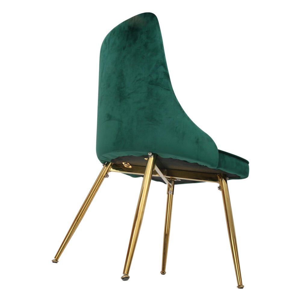 Viva Forever Set of 2 Green Velvet Dining Chairs-Art Deco Design with Gold Metal Legs