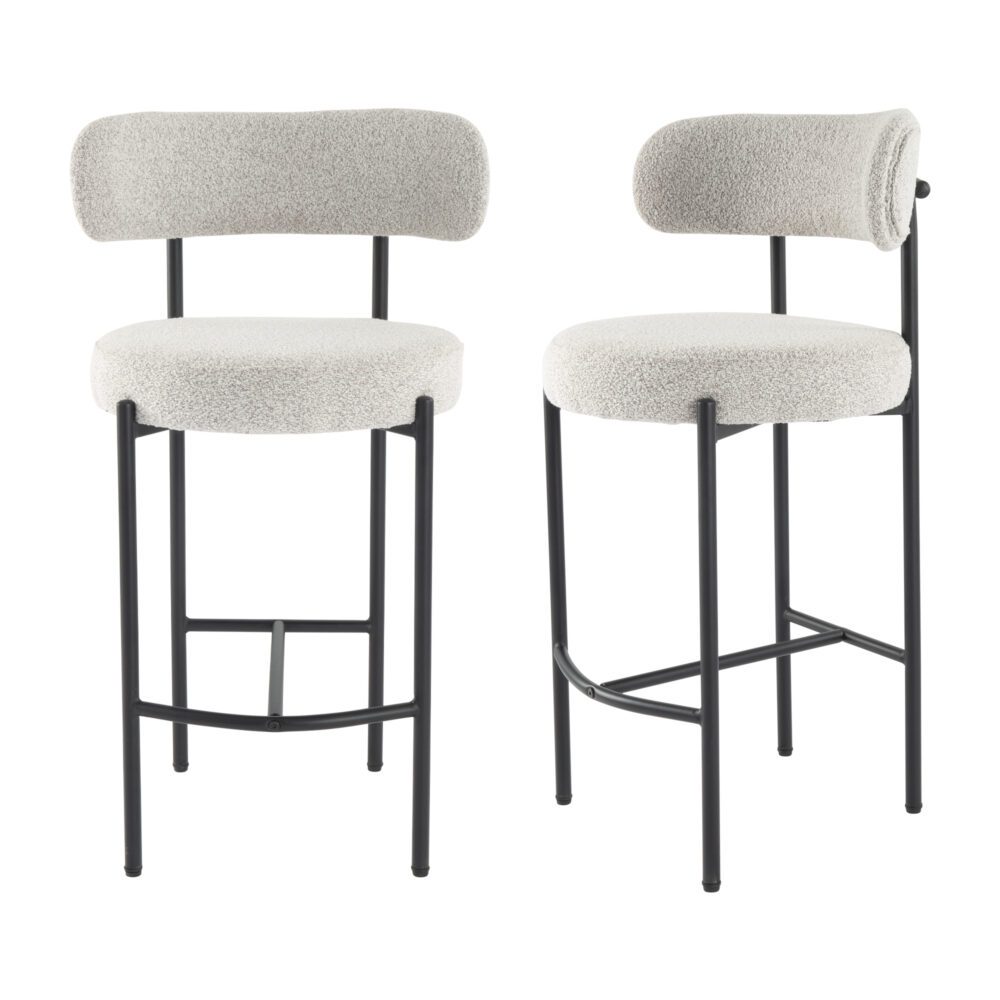 Sleek White Metal Boucle Elsa Bar Stools