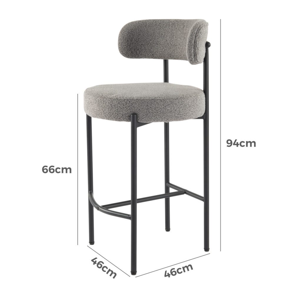 Contemporary Grey Boucle Elsa Low Bar Stools