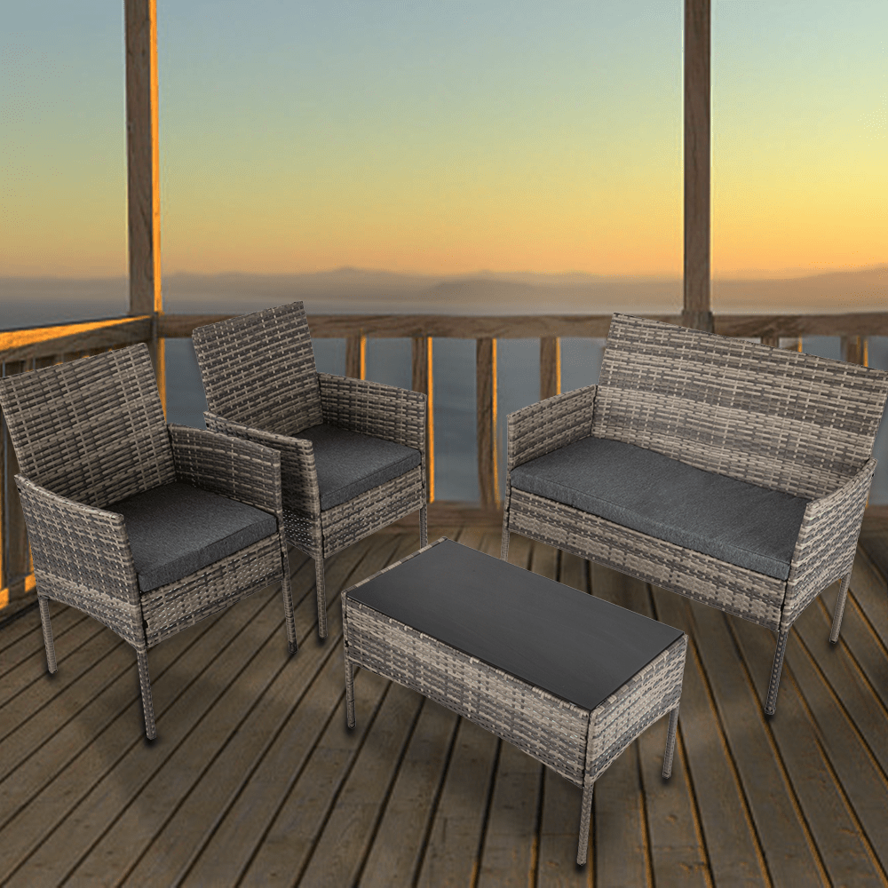 4 Seater Wicker Outdoor Lounge Set - Mixed Grey