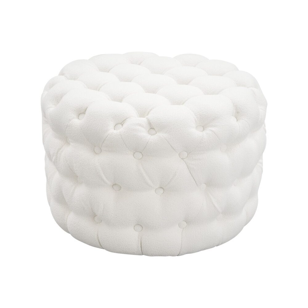 Boucl√© White Ottoman-Round