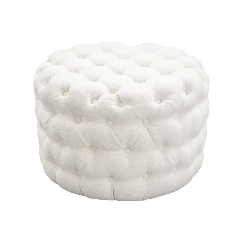 Boucl√© White Ottoman-Round