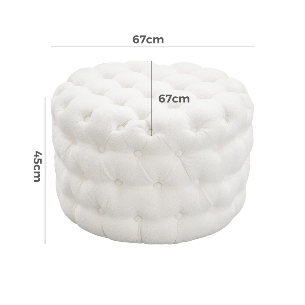 Boucl√© White Ottoman-Round