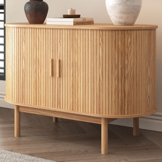 Natural Wood Ribbed Sideboard Cabinet