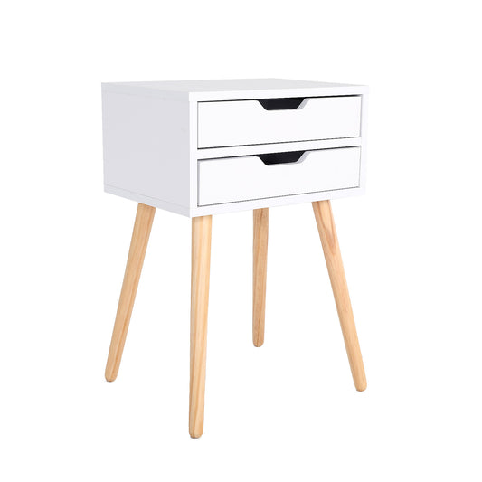 Bedside Table 2 Drawer Wood Leg Storage Cabinet Nightstand SUZY WHITE