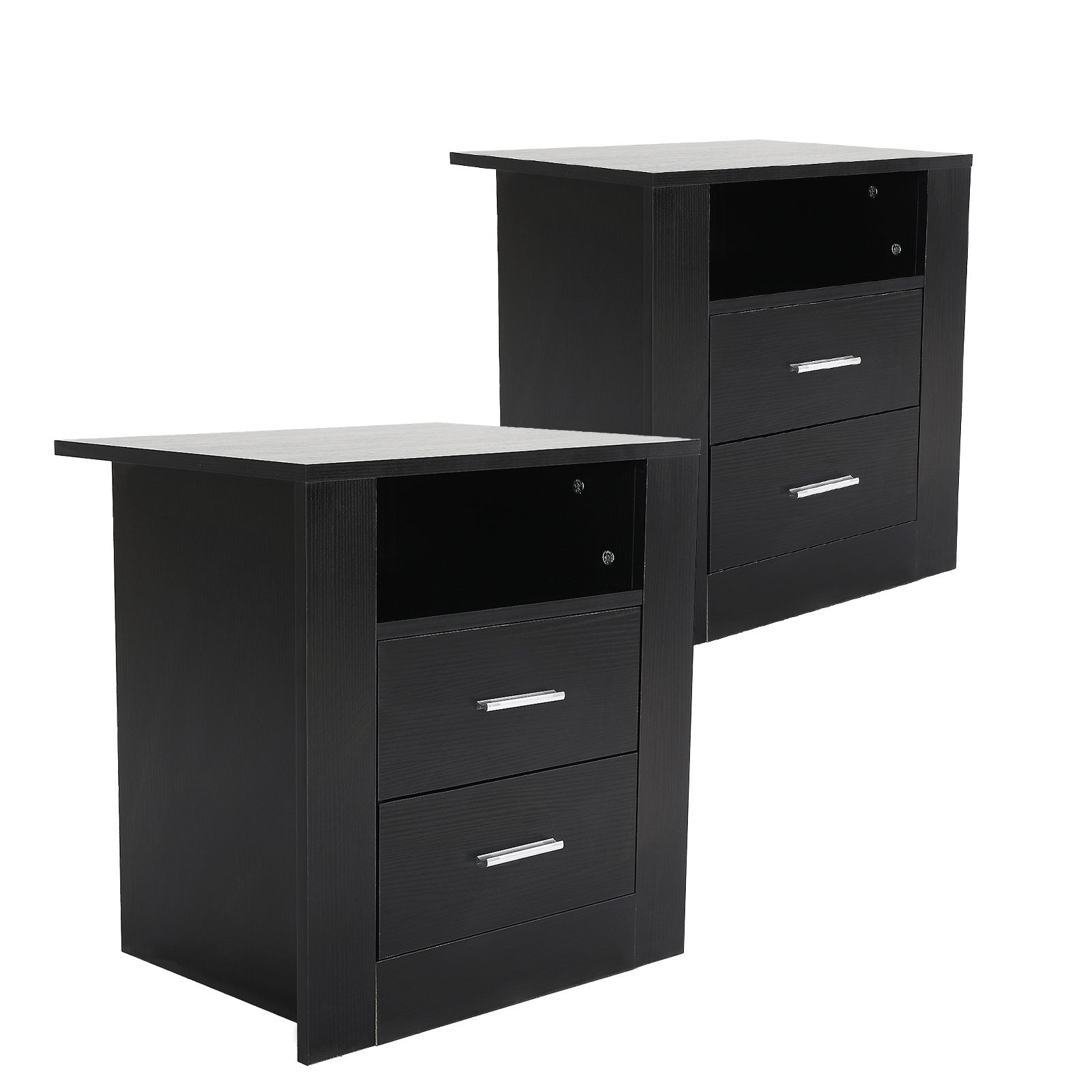 2X Bedside Table Side Storage Cabinet Nightstand Bedroom 2 Drawer 1 Shelf ZURI BLACK