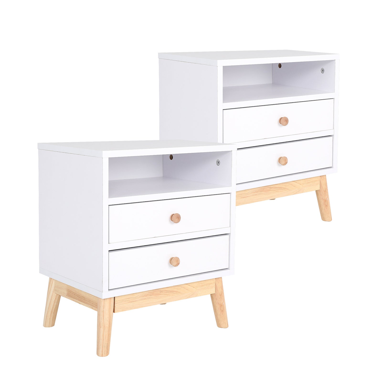 2X Bedside Table Side Storage Cabinet Nightstand Bedroom 2 Drawer ANYA - WHITE