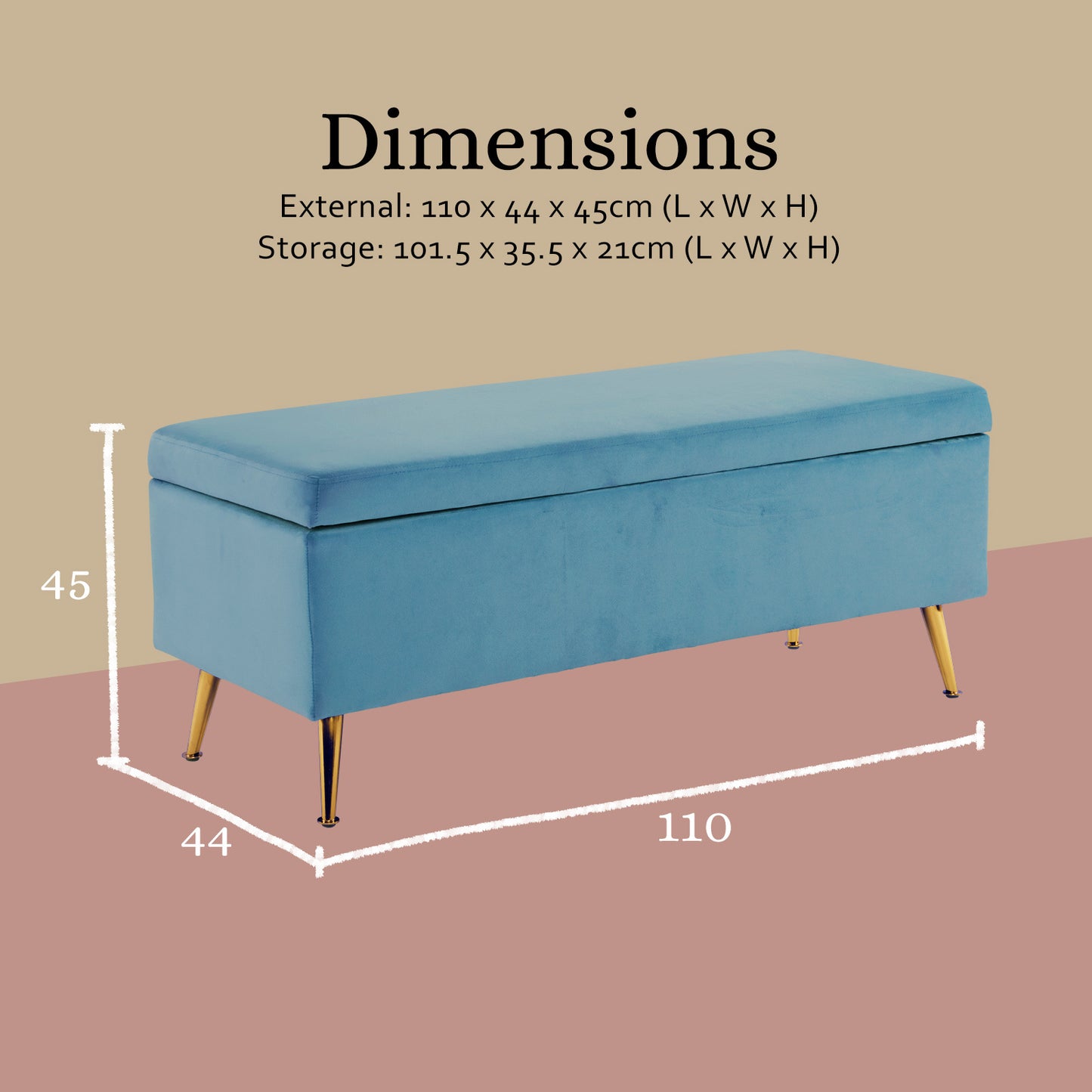 Storage Ottoman Stool Bench Seat 110cm Velvet OCEAN BLUE