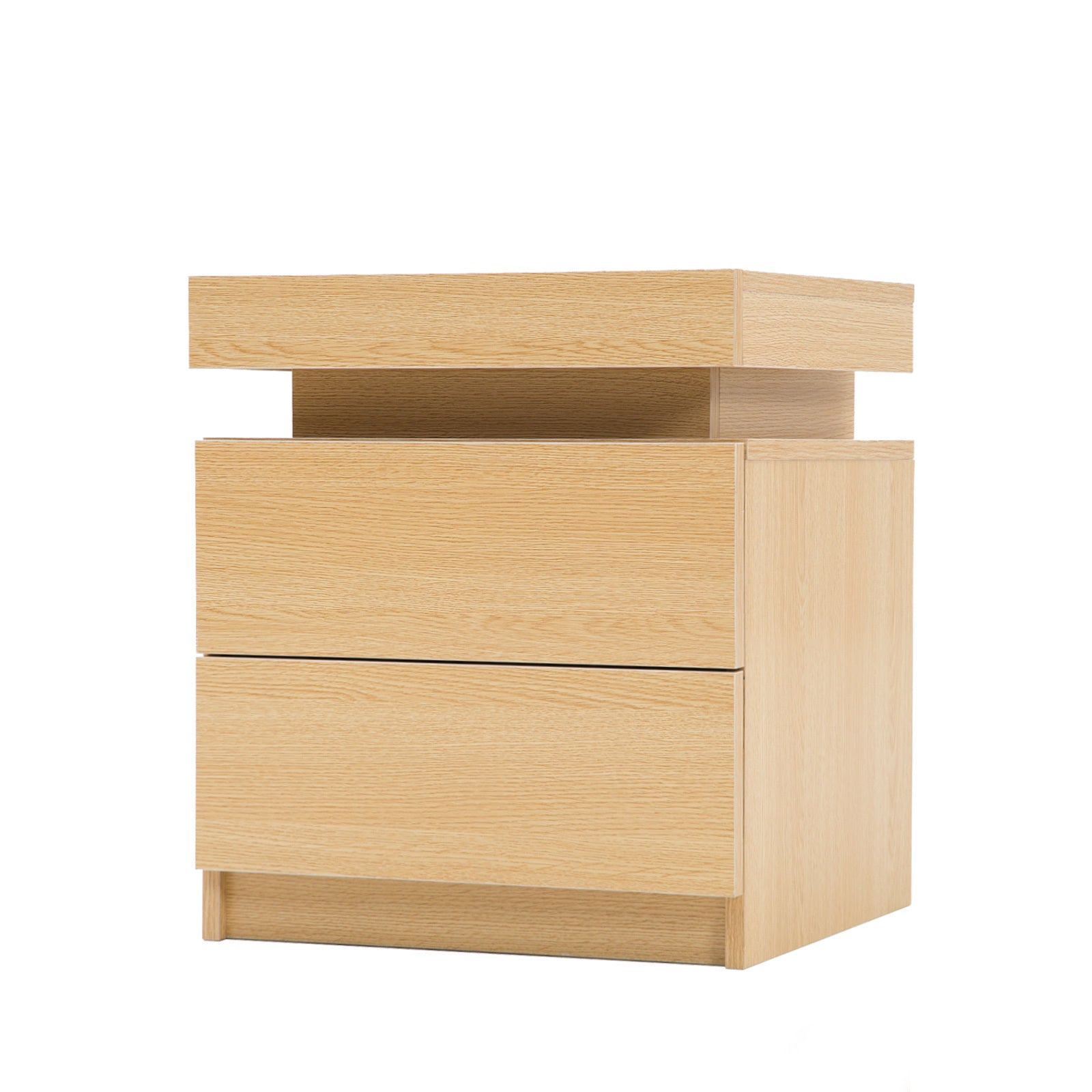 Bedside Table 2 Drawers RGB LED Bedroom Cabinet Nightstand Gloss AURORA OAK