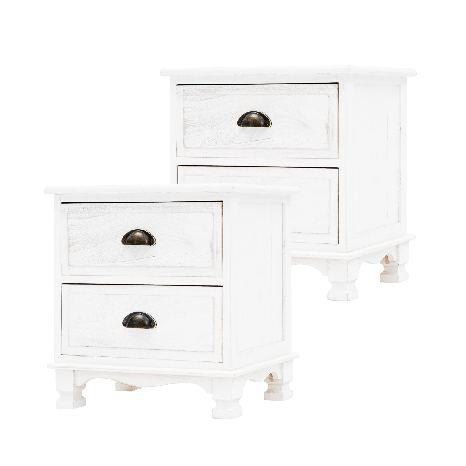 2X Bedside Table 2 Drawer Vintage Side Table Storage Cabinet Bedroom LYDIA WHITE