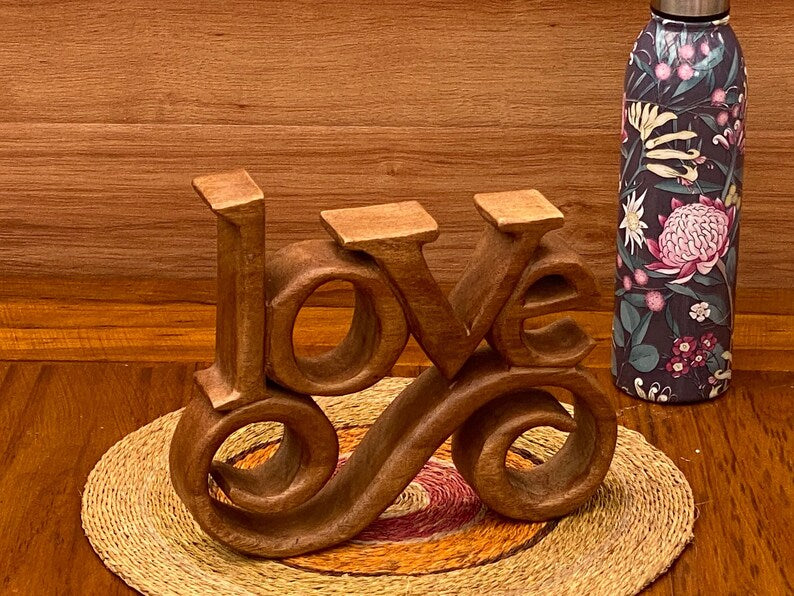 Mothers day gift Wooden carved LOVE words decoration 27 cm long