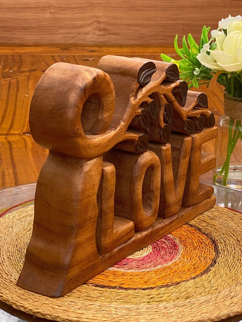 Mothers day gift Wooden carved LOVE words decoration 33 cm long