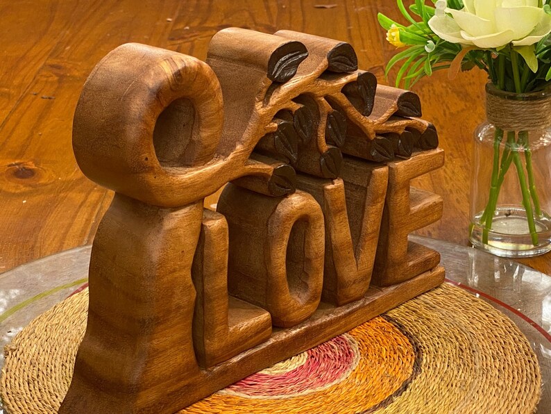 Mothers day gift Wooden carved LOVE words decoration 33 cm long