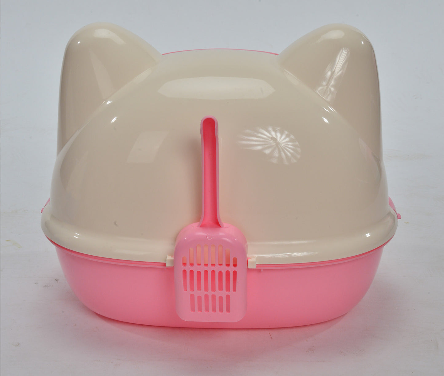 Large Hooded Cat Toilet Litter Box Tray House With Scoop Pink