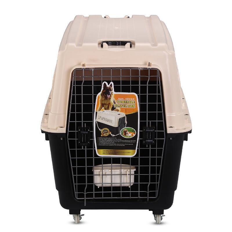 XXXL Plastic Pet Dog Carrier Transport Cat Cage With Wheels Tray & Bowl