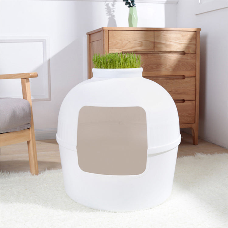 Multifunctional Cat Litter Box Pet Cat House Semi-Enclosed White