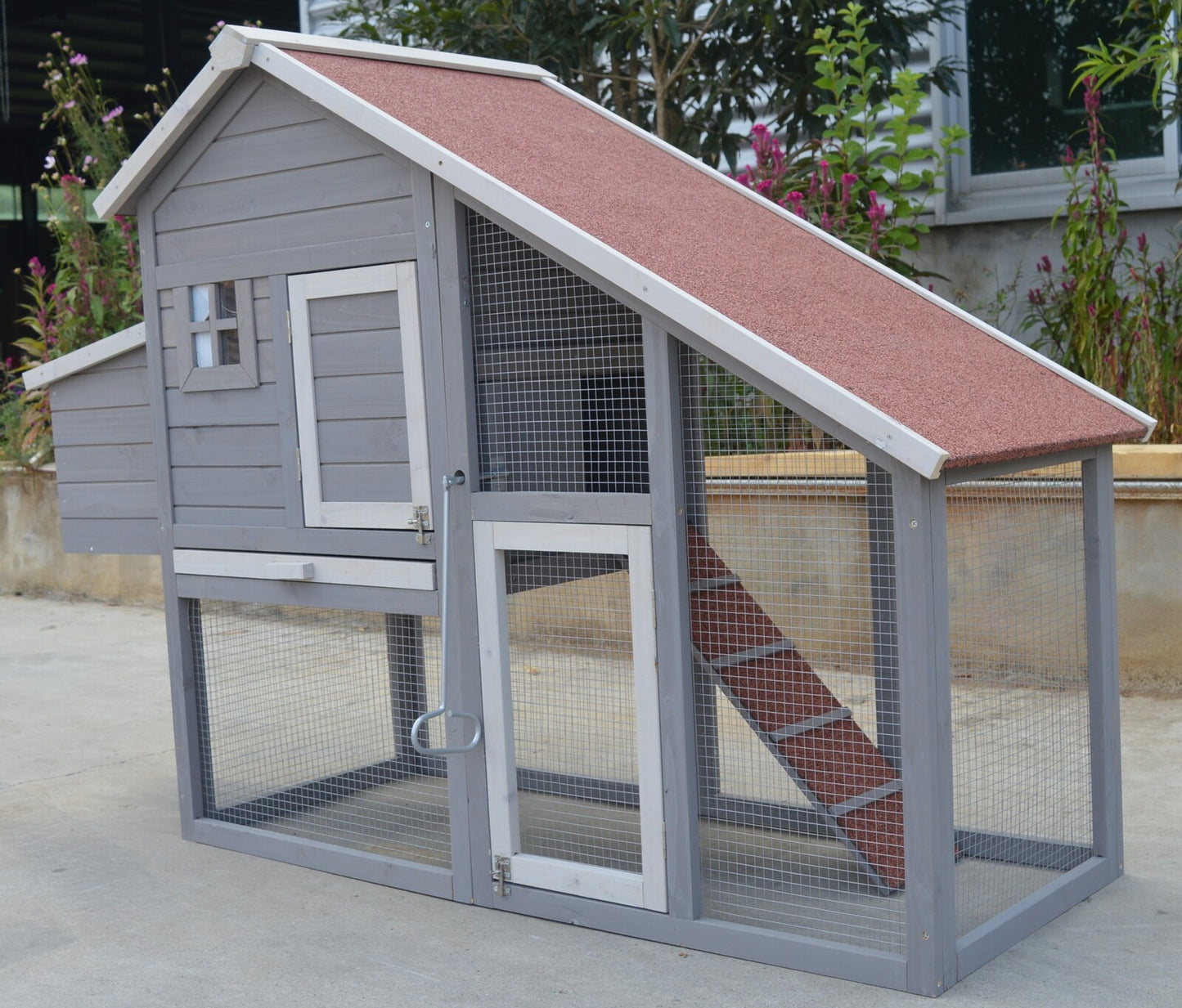 Grey Large Chicken Coop Rabbit Hutch Ferret Guinea Pig Cage Hen Chook Cat Kitten House